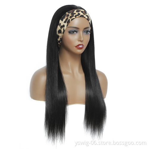 2021 Hot Sale Silky Straight Headband Wig for Black Women Human Hair None Lace Machine Made Wigs